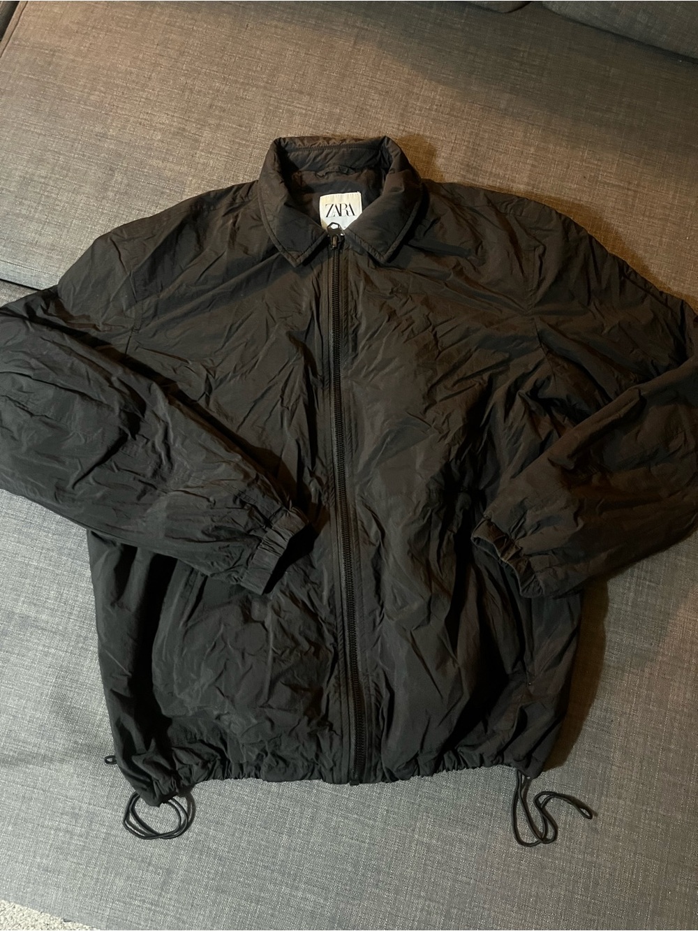 ZARA Men's Black Jacket Full Zip Point Collar Regular Fit Size Large